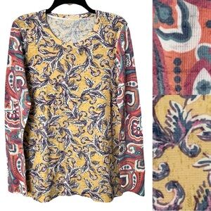 Before & Again Women’s Size Large Top Burnout Knit Shirt Boho Pullover USA Made